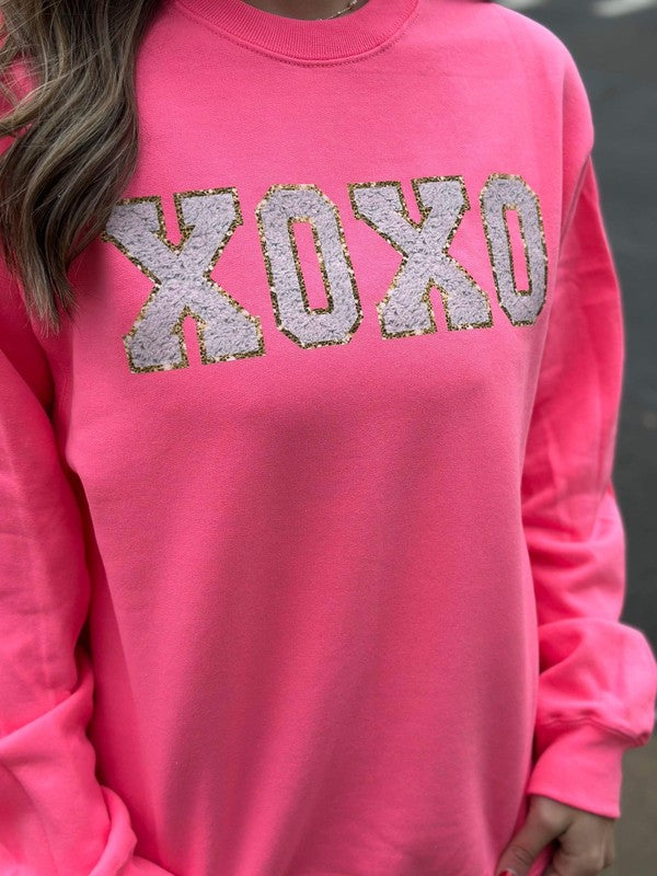 Neon Pink XOXO Faux Patch Sweatshirt