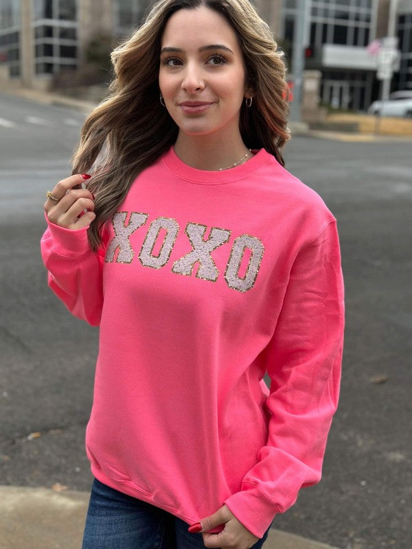 Neon Pink XOXO Faux Patch Sweatshirt